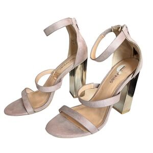 Call It Spring Sandals Womens 6M Taupe Pink Block Metallic Heel Ankle Strap Zip
